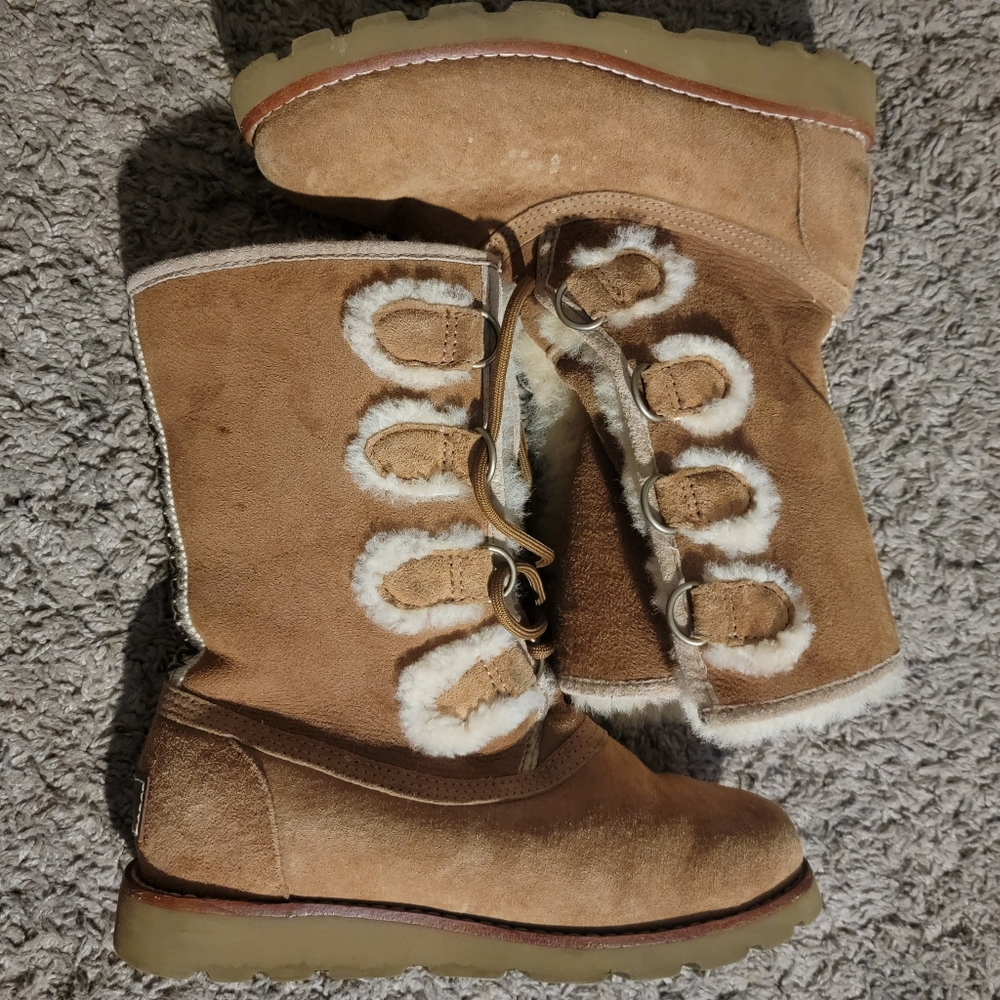 Ugg Boots Rommy‎ Chestnut Lace Up Suede Shearling Braid #3219